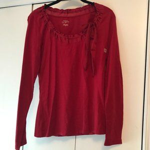 NWT, Loft Deep Red Long Sleeve Tee w/Ribbon Neck & Tie, Size Medium